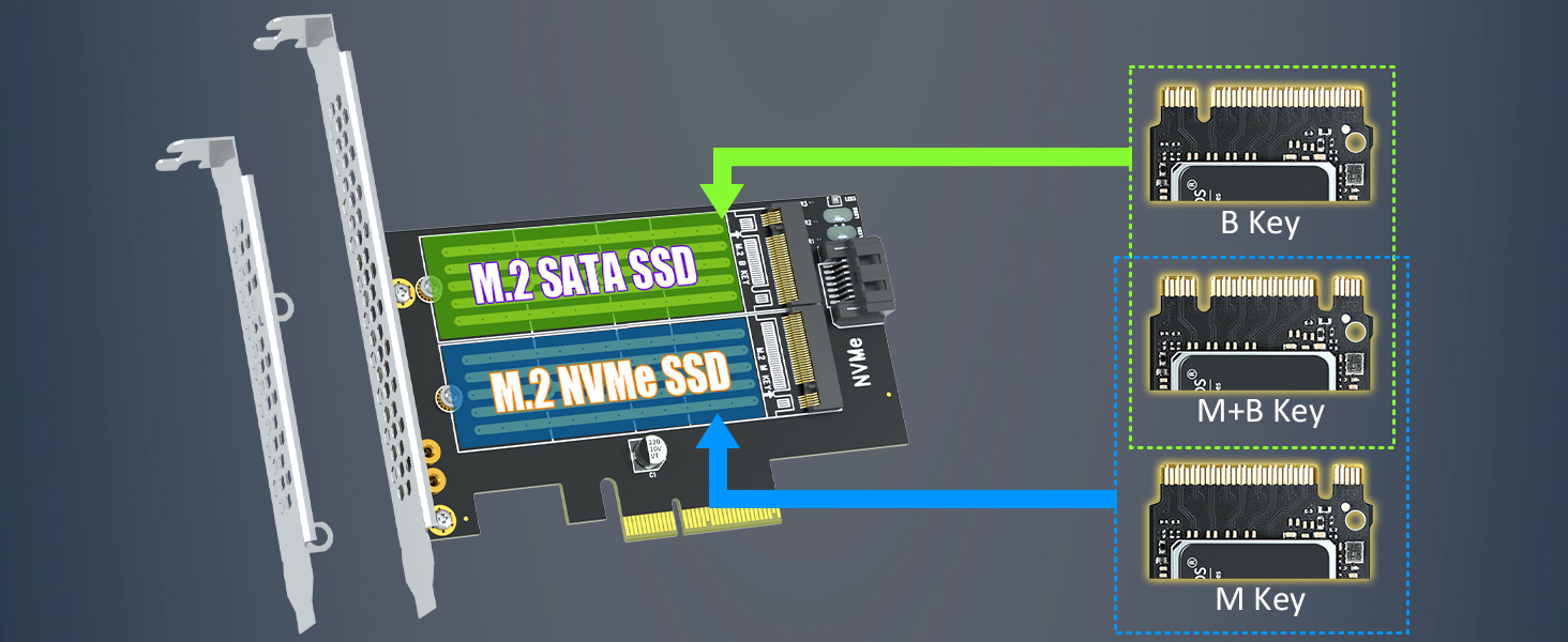 GLOTRENDS PA12-HS M.2 PCIe Adapter with Heatsink for One M.2 NVMe SSD and One M.2 SATA SSD
