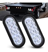 Nilight - TL-09 6 Inch Oval White LED Trailer Tail Lights 2PCS 10 LED w/Flush Mount Grommets Plug...