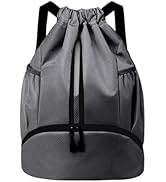 JELUTAR Drawstring Backpack Gym Bag with Shoes Compartment for Soccer, Basketball, Swim, Water-Re...