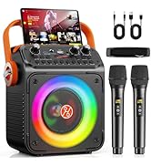 Karaoke Machine, Portable Bluetooth Karaoke Speaker with 2 Wireless Microphones for Adults, PA Sy...