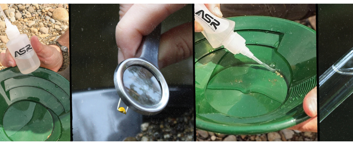 gold prospecting lifestyle image collage of gold pans and gold prospecting equipment recovery tools