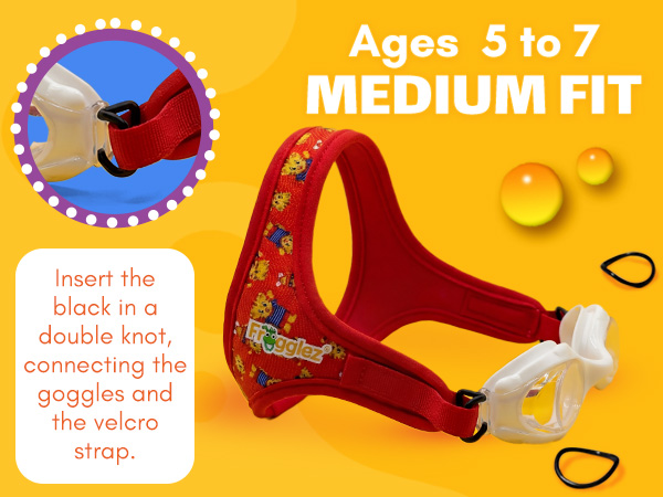 Daniel's Tiger swim goggle strap adjusted for a medium fit for kids ages 5 to 7