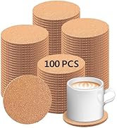 100 pcs Cork Coasters for Drinks, Bulk Blank Coasters DIY Crafts, Non-Slip, Heat-Resistant, Absor...