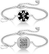 Theluckytag Upgraded Medical Bracelets Men Women with QR Code Medical Alert ID Bracelets - Titani...