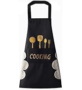 DILLMAN Women Kitchen Apron with Hand Wipe Pockets,Big Pocket,Hand-wiping, Waterproof for Cooking...