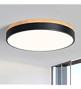 Modern LED Ceiling Light, Dimmable Wood Flush Mount Ceiling Lighting Fixture, 5CCT Round Wood Clo...