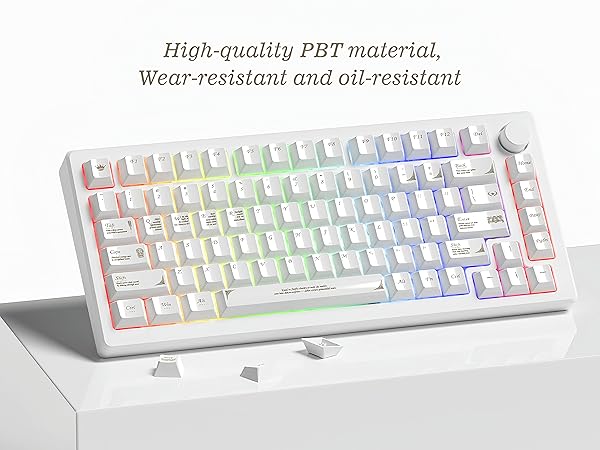 Glossy White PBT Keycaps Baroque Style 115 Keys Cherry Profile Custom Keycap Set Ceramic Texture
