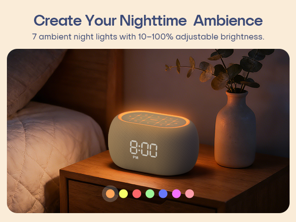 Alarm clock with 7 ambient night lights