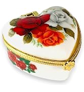 Evenchae Tiny Heart Porcelain Trinket Box | Rose Bouquet | French Style Gift Box with Velvet Bag