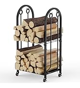 CADUKE 2.8ft Firewood Rack Indoor Fireplace Log Holder with Wheels Fire Wood Racks Outdoor Small ...