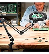 KIRKAS 12X Magnifying Glass with Light Three-axis Rotation, Extra-Long Arm Magnifying Lamp for Wo...