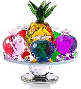 Crystal Faceted Apples and Pineapple Figurines Collectibles, Glass Fruit Paperweight Ornament wit...