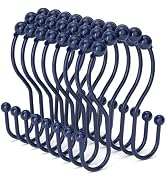 Bathway Shower Curtain Hooks, Shower Curtain Rings Rust Proof Navy Blue Double Hook Shower Curtai...