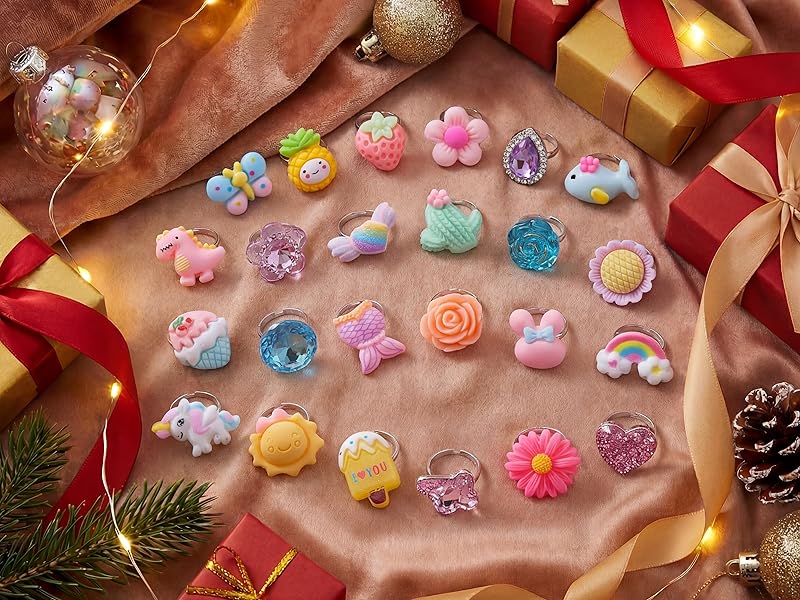 PASEMM 24pcs Little Girl Jewel Rings