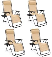 Sweetcrispy Zero Gravity Chairs, Set of 4 Portable Recliner Beach Camping Patio Outdoor Folding L...