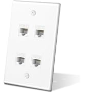 ZoeRax Ethernet Wall Plate Outlet, 4 Port Matte Keystone Wall Plate with RJ45 Keystone Coupler, W...