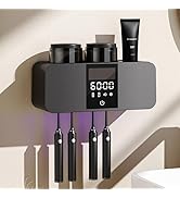 Toothbrush Holder Wall Mounted, 2 Cups Solar Powered Toothbrush Stand, Smart Toothbrush Holder wi...