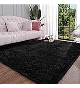 Keeko Premium Fluffy Black Area Rug Cute Shag Carpet, Extra Soft and Shaggy Carpets, High Pile, I...