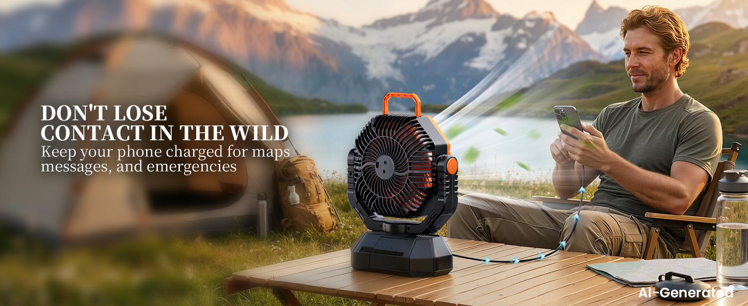 This tent fan hanging provides emergency USB power to charge your phone outdoors