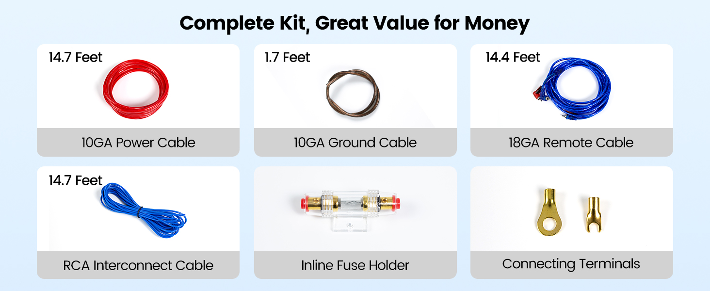 10 Gauge Amplifier Installation Kit with RCA Interconnect and Speaker Wire Auto Audio Cables M027