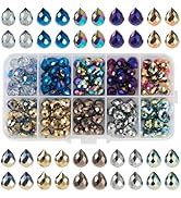 Sparkeads 150 Pcs Glass Teardrop Beads Faceted Glass Beads Tear Drop Crystal Bead Charms Top Dril...