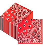 RVXHUA 100PCS Red Bandana Cocktail Napkins, 3-Ply Disposable Paisley Print Beverage Napkins, West...