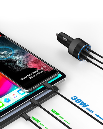 3 Port 66W USB C Fast Car Charger