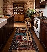 Hallway Runner Rug 2x6 Indoor Door Mat - Bear Rustic Cabin Non-Slip Entryway Rug, Low Pile Tribal...