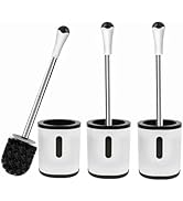 Toilet Brush and Holder, 3 Pack Compact Size Toilet Bowl Brush with Stainless Steel Handle, Small...