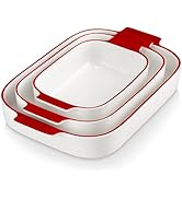 MALACASA Casserole Dishes for Oven, Ceramic Baking Dishes Set of 3, Rectangular Lasagna Pan Deep ...