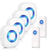 Wireless Doorbell with 4 Receivers 2 Buttons, Waterproof Door bell Chime | Operating at 1300-ft R...