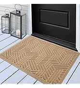 HIYARD Sturdy Front Door Mat, Absorbent Dirt Trapping Welcome Door Mats Outdoor Indoor, Non-Slip ...