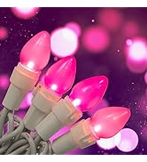 BOHON Valentine Day Decor 50 LED Pink Christmas Lights Set White Wire UL Certified Pearl String L...