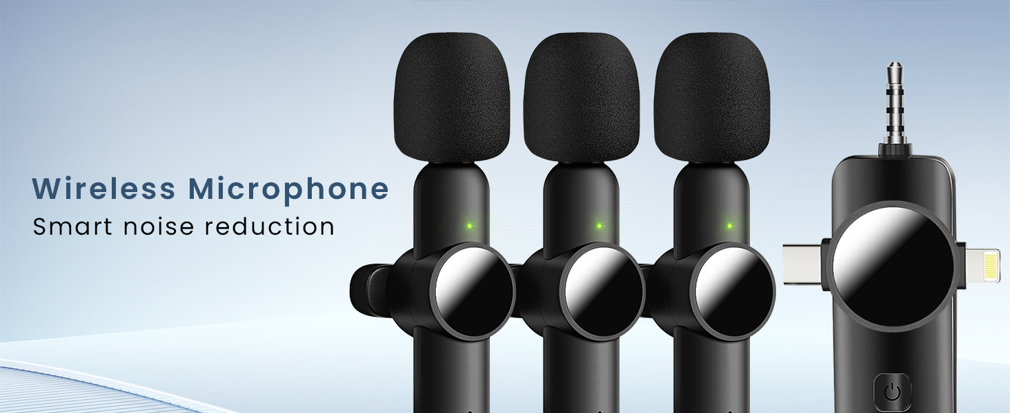 3 in 1 Mini Microphone,Wireless Lavalier Microphones for iPhone Android Camera USB-C,2.4G