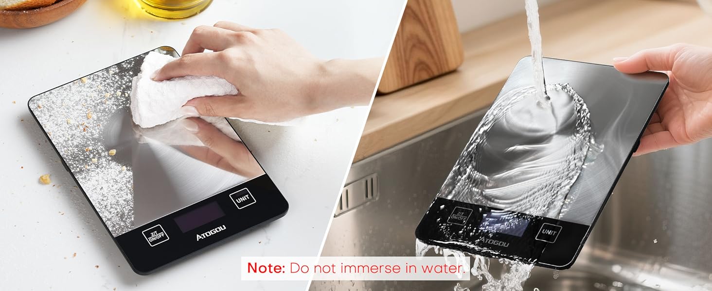 Atogou Food Scale, 33lb Rechargeable Kitchen Scale with Full-View Backlit LCD Display