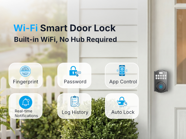 WiFi smart door lock with physical keypad and biometric fingerprint reader