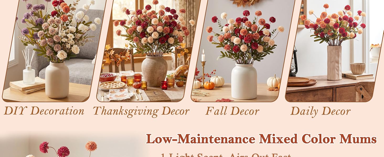faux flowers orange mum for fall decor thanksgiving decorations