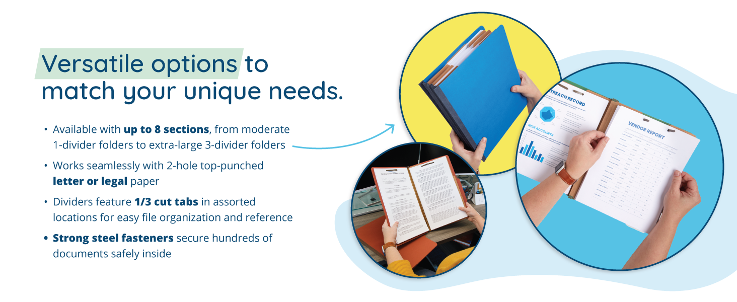classification folder features with pictures of folders in action