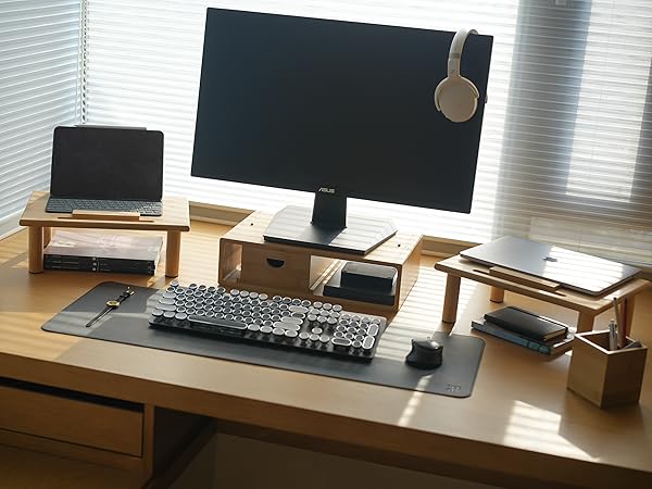 ROCDEER Adjustable Monitor Stand Riser in Bamboo