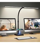 ShineTech LED Desk Lamp for Home Office, 24W Double Head Desk Light with Wireless Charger, USB Po...
