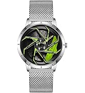 FANMIS Mens Fashion Racing Watch Creative 3D Spinning Car Wheel Rotating Design Stainless Steel L...