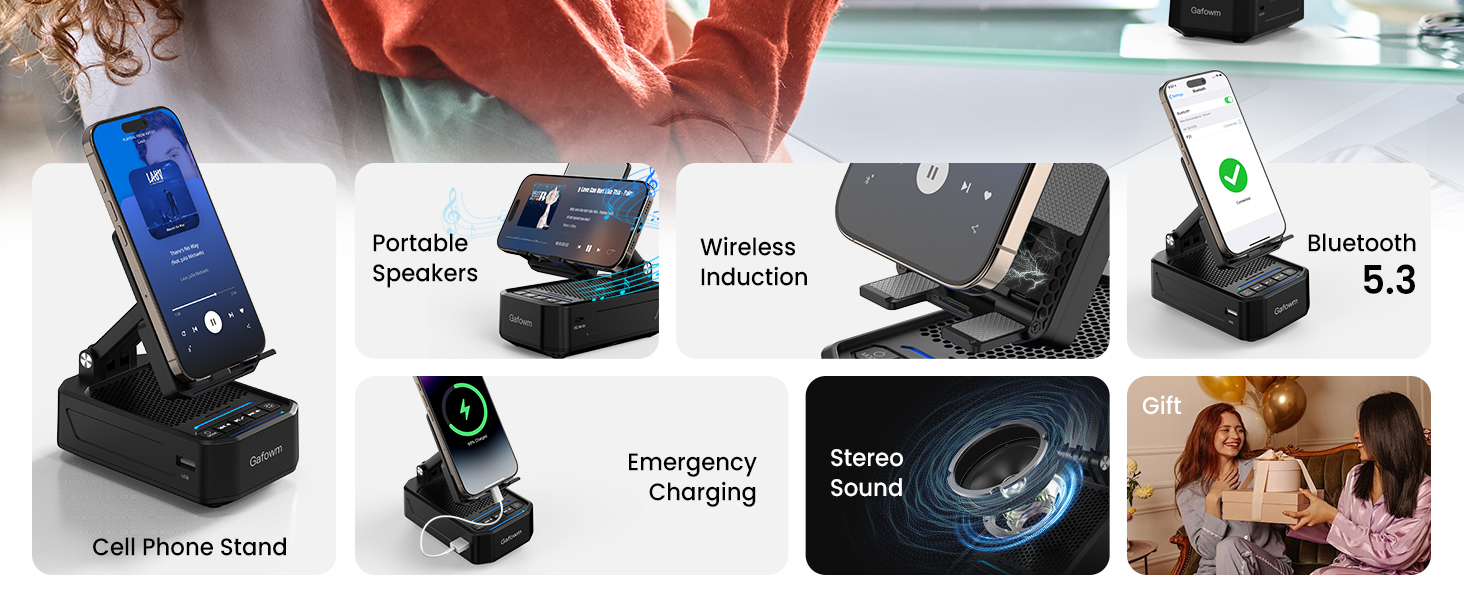 Cell Phone Stand with Instant Wireless Induction Bluetooth Speaker