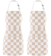 Ohocut 2 Pack Checkered Kitchen Apron, Beige Checkerboard Aprons for Women with Pockets, Chef Apr...