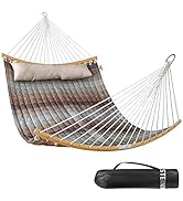 Double Hammock, 11 FT Quilted Fabric 2 Person Hammock for Outside with Pillow, Folding Curved Spr...