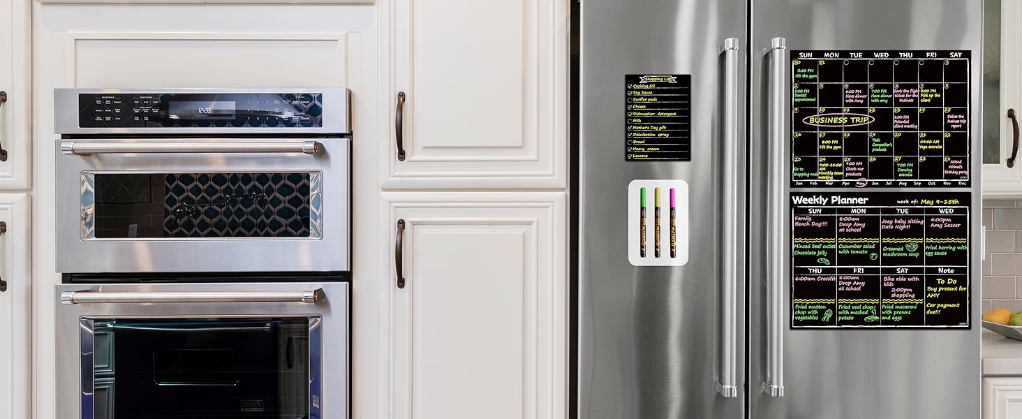 Magnetic Dry Erase Whiteboard Planner Set for Fridge - Weekly Calendar, Chore Chart