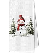 ChissNook Winter Christmas Tree Snowman Kitchen Towels, Farmhouse Christmas Dish Towels Drying Cl...