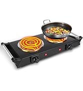 Electric Countertop Double Burner, 2000W Cooktop with Coil Hot Plate &amp; Stay Cool Handles, 5 Level...