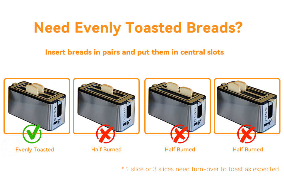long slot toaster 2 slots 4 slice