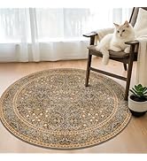 Gold Brown 3ft Small Round Rug for Entryway Indoor, Vintage Washable Area Rug for Kintchen, Bathr...