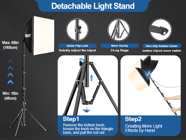 EMART Softbox Lighting Kit, detachable 65in, Tripod, Professional Softbox Photography Lighting Kit